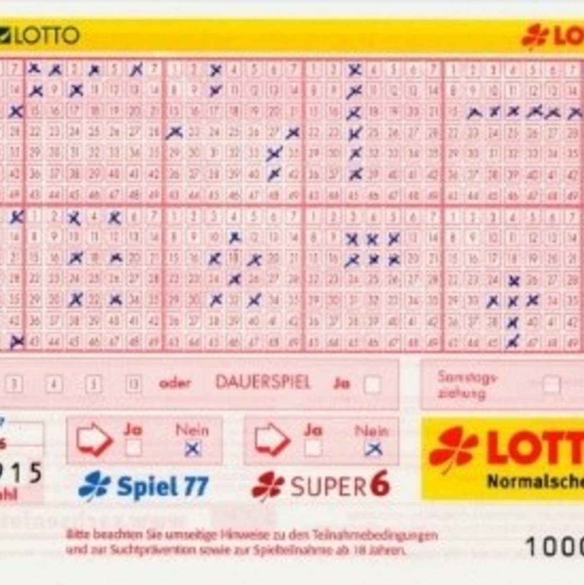 Der klassische deutsche Lottoschein für das System 6aus49. - Foto: Commons.wikimedia.org © Iamhere (CC BY-SA 3.0)