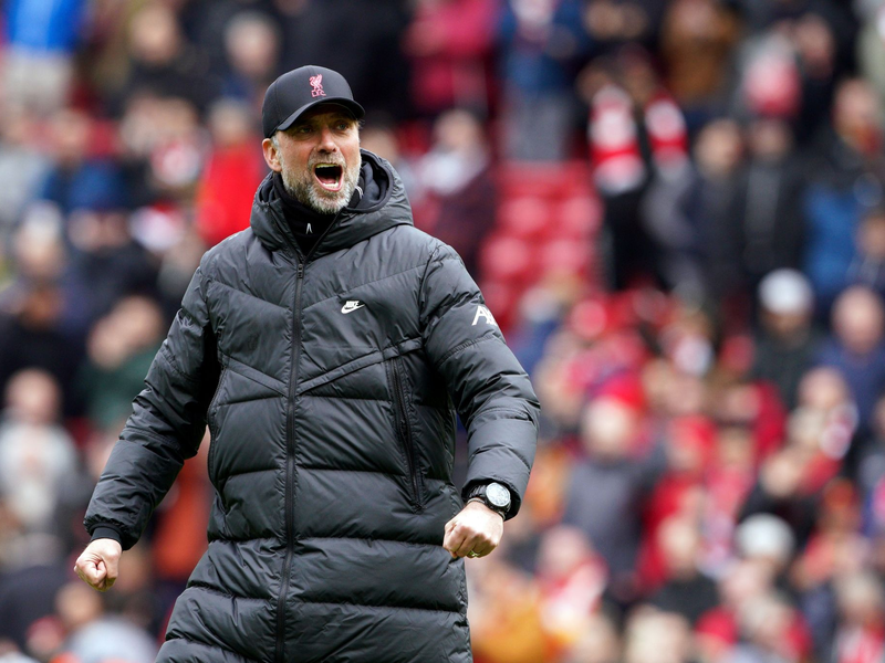Liverpools Trainer Jürgen Klopp jubelt nach dem Sieg gegen Sheffield United. - Foto: Peter Byrne/PA Wire/dpa