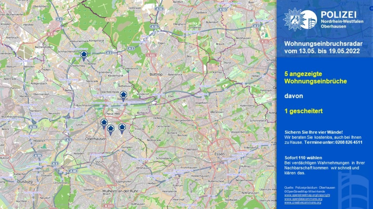 POL-OB: Wohnungseinbruchradar für Oberhausen - Einfache Gelegenheit macht Einbrecher - Foto: presseportal.de