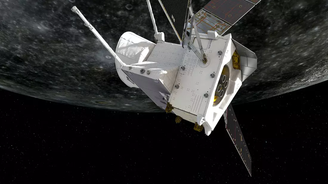 Künstlerische Darstellung des Vorbeiflugs von «BepiColombo» am Merkur. - Bild: ESA/ATG medialab/dpa