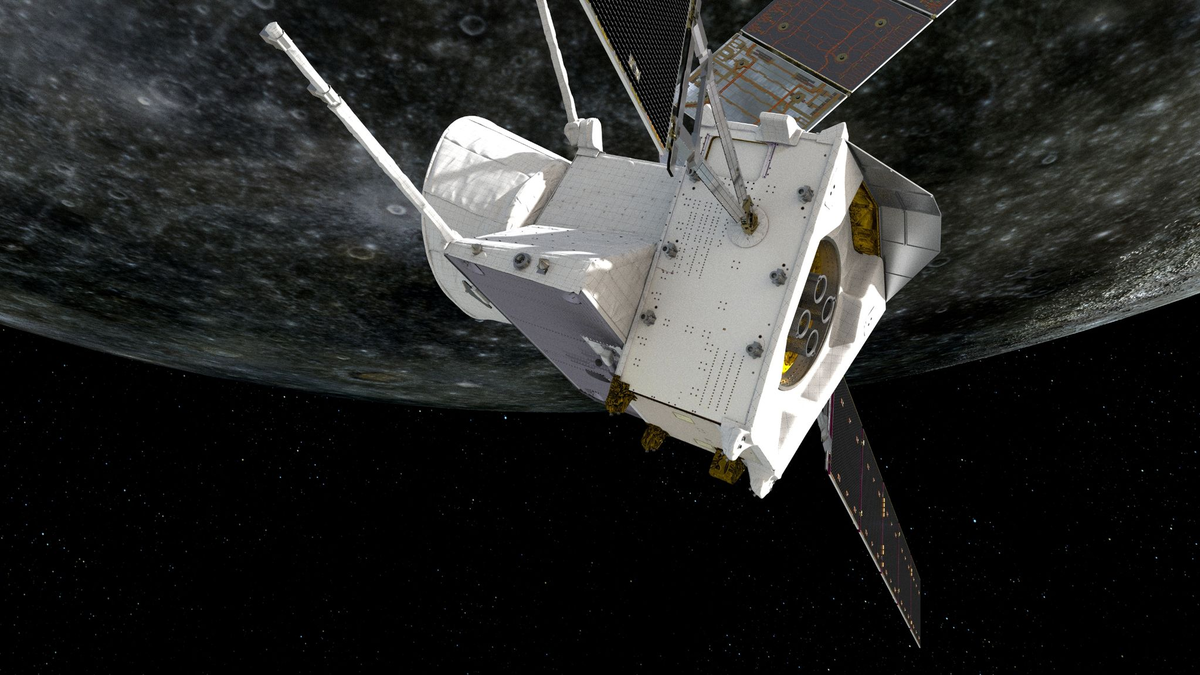 Künstlerische Darstellung des Vorbeiflugs von «BepiColombo» am Merkur. - Foto: ESA/ATG medialab/dpa