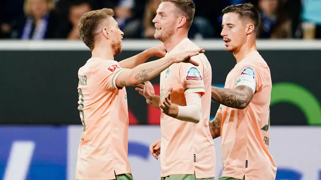 Da war die Welt für die TSG Hoffenheim noch in Ordnung: Jubel über das 1:0-Führungstor gegen Bremen. - Bild: Uwe Anspach/dpa