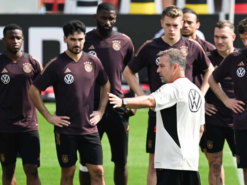 Bundestrainer Julian Nagelsmann (M) mit den Ersatzspielern in Herzogenaurach. - Foto: Federico Gambarini/dpa