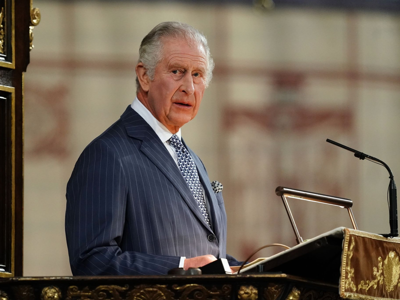 König Charles III. während der königlichen Gartenparty im Buckingham Palace. - Foto: Jordan Pettitt/PA Wire/dpa
