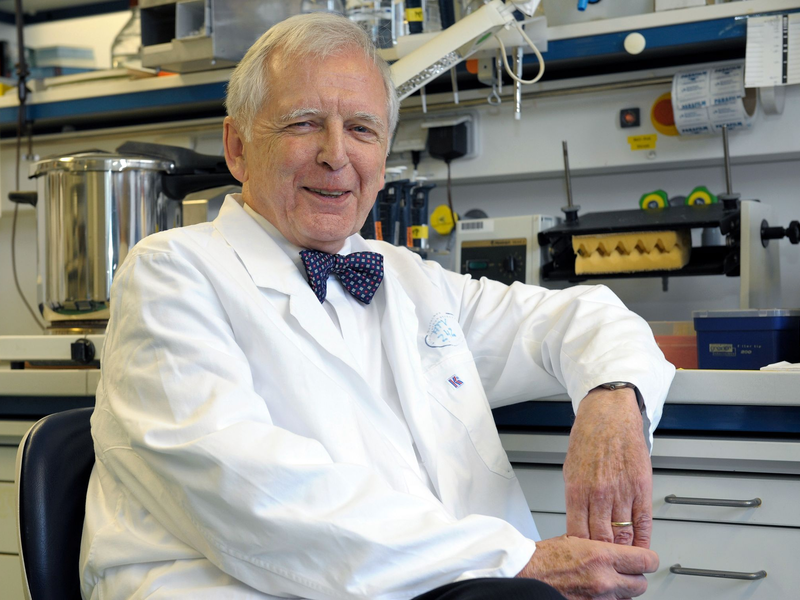 Der deutsche Krebsforscher Harald zur Hausen sitzt in einem Labor im Deutschen Krebsforschungszentrum (DKFZ) im Jahr 2008. - Foto: Ronald Wittek/dpa