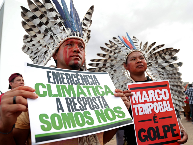 Die Entscheidung von Brasiliens Oberstern Gerichtshofs wird von Indigenen gefeiert. - Foto: Gustavo Moreno/AP