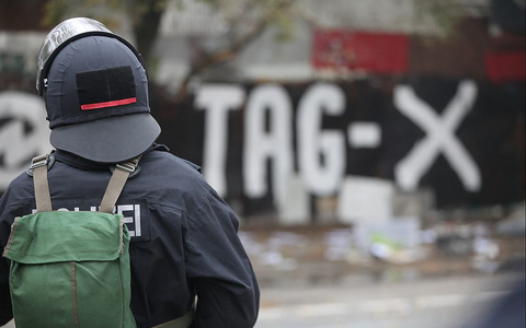 Polizei vor einem Schriftzug Tag X - Foto: ?ber dts Nachrichtenagentur
