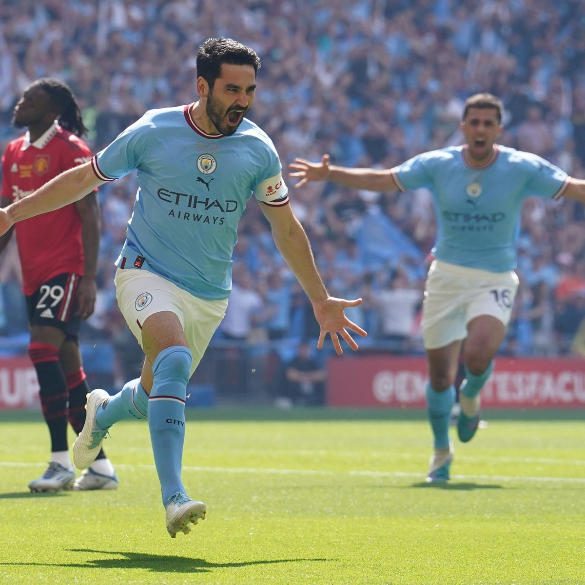 Ilkay Gündogan traf im FA-Cup-Finale gegen Manchester United nach nur zwölf Sekunden und legte in der zweiten Halbzeit nach. - Foto: Martin Rickett/PA Wire/dpa