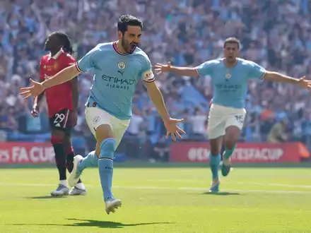 Ilkay Gündogan traf im FA-Cup-Finale gegen Manchester United nach nur zwölf Sekunden und legte in der zweiten Halbzeit nach. - Foto: Martin Rickett/PA Wire/dpa