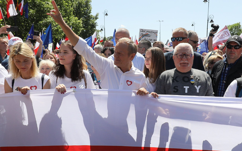 Seite an Seite: Donald Tusk (3.v.l) und Lech Walesa (2.v.r). - Foto: Pawel Supernak/PAP/dpa
