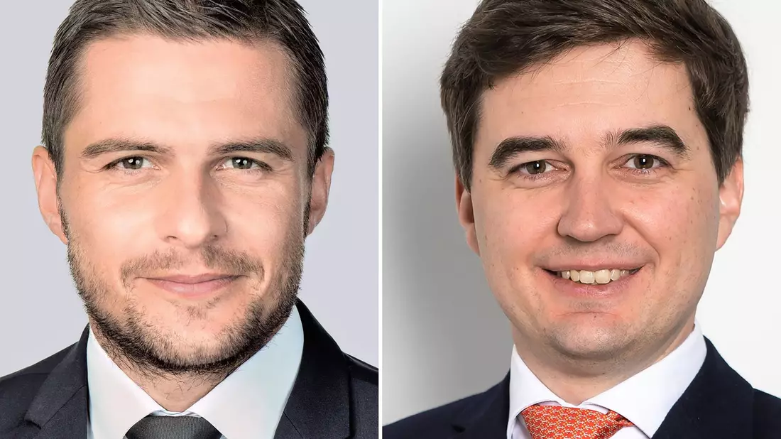 Marc Lenz (l) und Steffen Merkel bilden die neue Doppelspitze der DFL. - Bild: Julia Reisinger/DFL/dpa