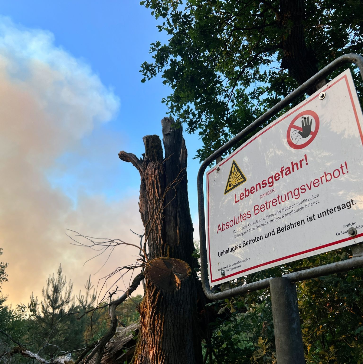 Warnschild am ehemaligen Truppenübungsplatz in Lübtheen. - Foto: Thomas Schulz/dpa