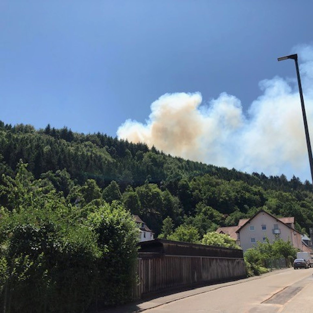 In Rodalben bei Pirmasens steigt Rauch über einem Waldgebiet auf. - Foto: Polizeipräsidium Kaiserslautern/dpa