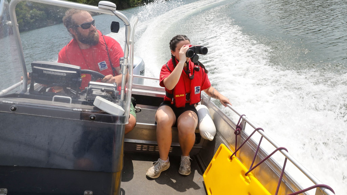 Rettungsschwimmer der DLRG überwacheneinen Badesee in Baden-Württemberg. - Foto: Thomas Warnack/dpa