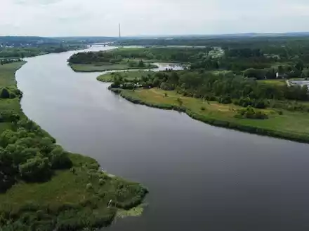 Blick auf die Oder bei Stettin: Behörden zufolge ist das Wasser im Unterlauf des Flusses frei von gefährlichen Goldalgen, die vergangenen Sommer zum großen Fischsterben geführt haben. - Foto: Marcin Bielecki/PAP/dpa