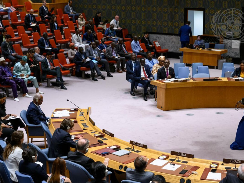 Der malische Außenminister Abdoulaye Diop (2.v.r.) spricht vor dem UN-Sicherheitsrat in New York. - Foto: Loey Felipe/UN Photo/dpa