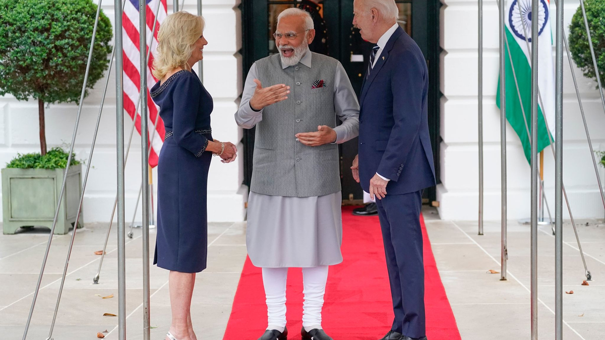 US-Präsident Joe Biden und First Lady Jill Biden begrüßen Indiens Premierminister Narendra Modi zu einem privaten Abendessen im Weißen Haus. - Foto: Evan Vucci/AP