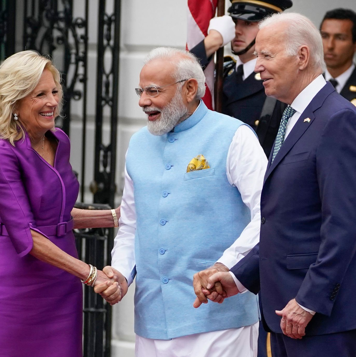 First Lady Jill Biden und US-Präsident Biden empfangen den indischen Premier Modi am Weißen Haus. - Foto: Evan Vucci/AP/dpa