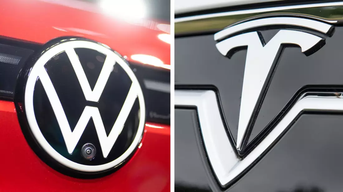 Tesla hat auf dem deutschen Elektroautomarkt im ersten Halbjahr 2023 zwar erneut die Nase vorne, doch Platzhirsch VW holt auf. - Bild: Ronald Bonß;Patrick Seeger/dpa