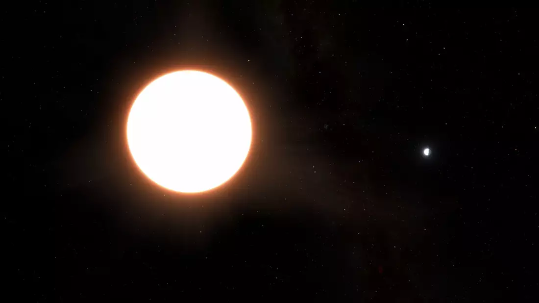 Die grafische Darstellung zeigt, wie der Exoplanet LTT9779b (rechts) um seinen Heimatstern kreist. - Bild: Ricardo Ramírez Reyes/Universidad de Chile/dpa