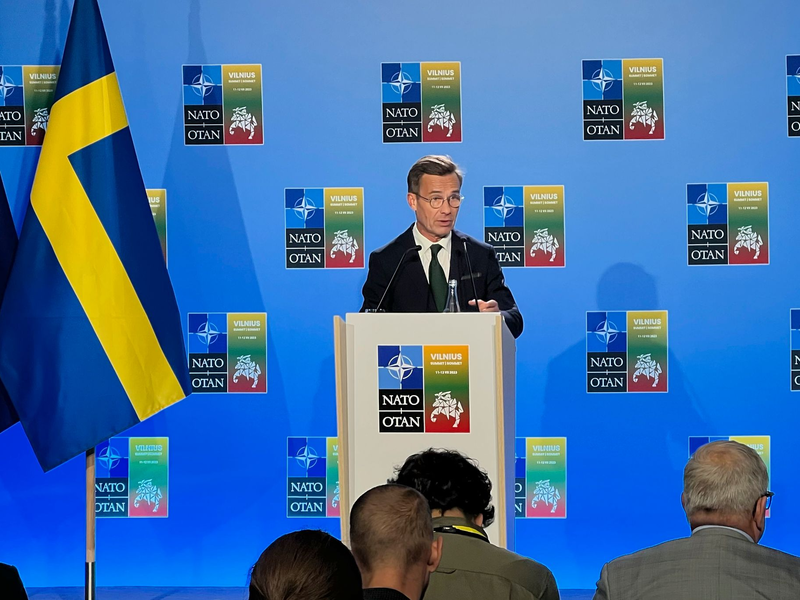 Schwedens Ministerpräsident Ulf Kristersson vor dem Nato-Gipfel in Vilnius. - Foto: Sylvain Plazy/AP