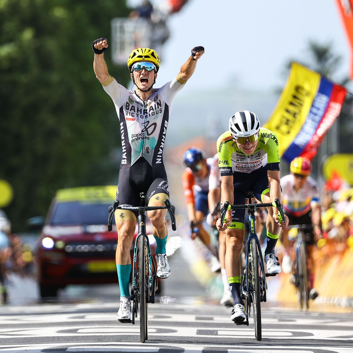 Pello Bilbao Lopez vom Team Bahrain-Victorious gewann die 10. Etappe vor Georg Zimmermann. - Foto: David Pintens/Belga/dpa