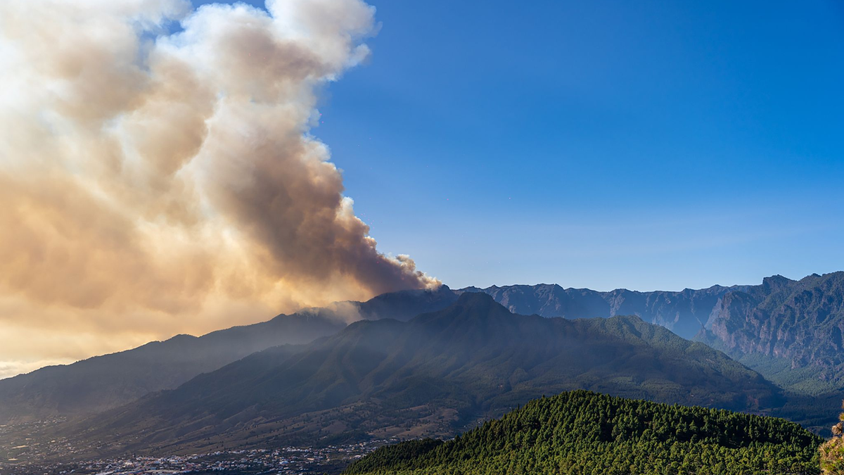 Rauch steigt von einem Waldbrand auf. Das seit Samstagmorgen in der Nähe der Ortschaft Puntagorda im Nordwesten der Insel La Palma wütende Feuer hat knapp 4000 Hektar erfasst. - Foto: ---/EUROPA PRESS/dpa