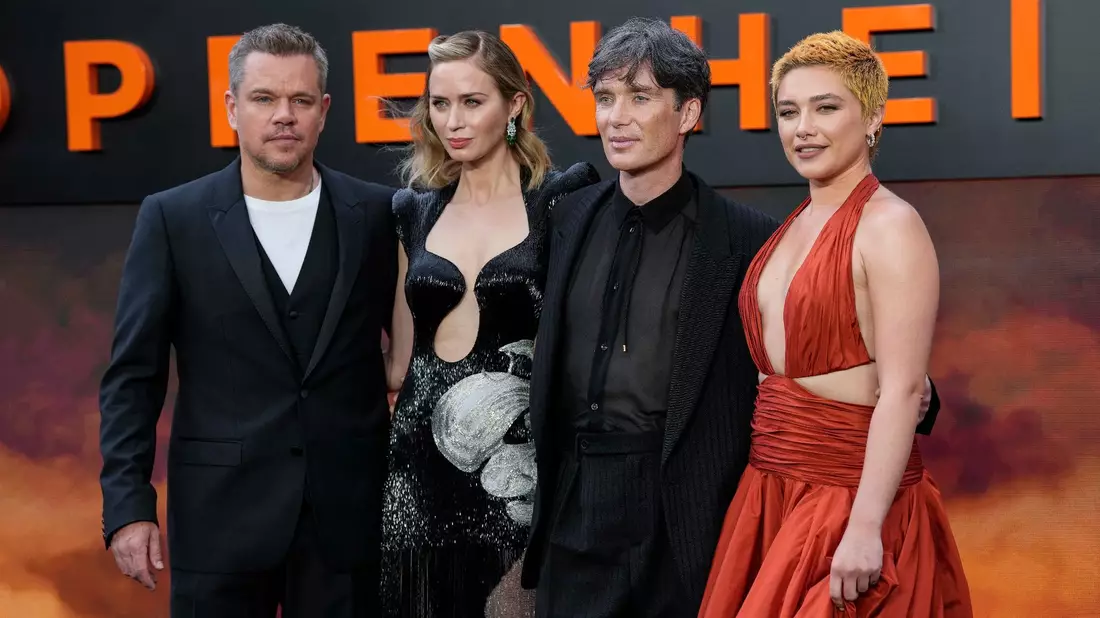 Matt Damon (l-r), Emily Blunt, Cillian Murphy und Florence Pugh bei der «Oppenheimer»_Premiere in London. - Bild: Scott Garfitt/Invision/AP/dpa