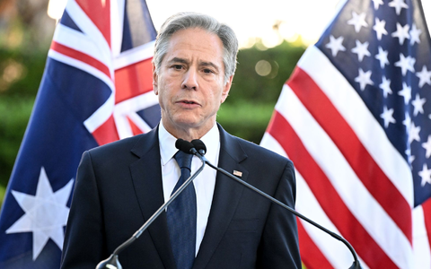 US-Außenminister Antony Blinken während einer Pressekonferenz nach den AUSMIN-Gesprächen im Government House in Brisbane. - Foto: Darren England/AAP/dpa