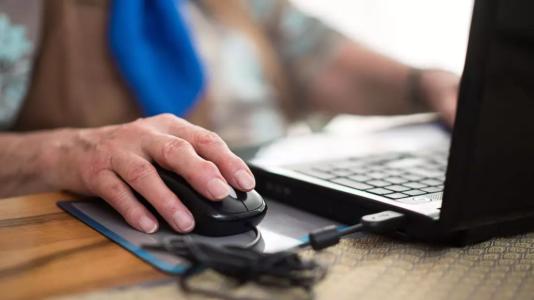 Eine Seniorin sitzt an ihrem Laptop. - Bild: Sebastian Gollnow/dpa