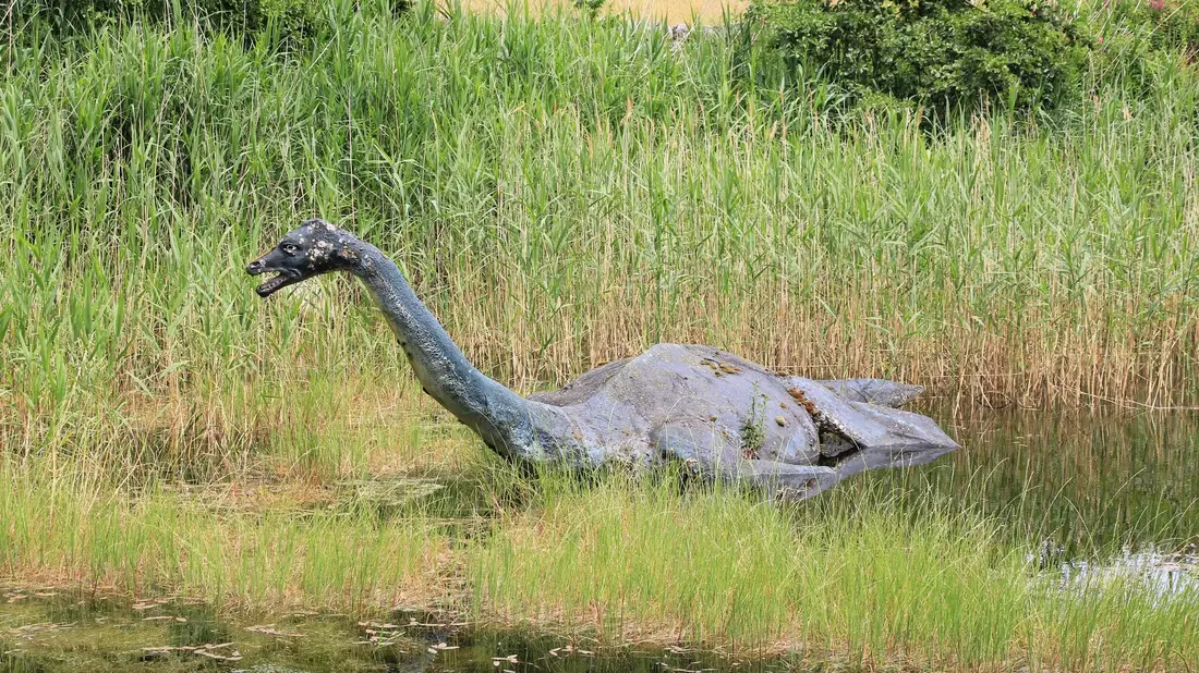 Eine Nessie-Skulptur beim Loch Ness Centre in Drumnadrochit. - Bild: Silvia Kusidlo/dpa