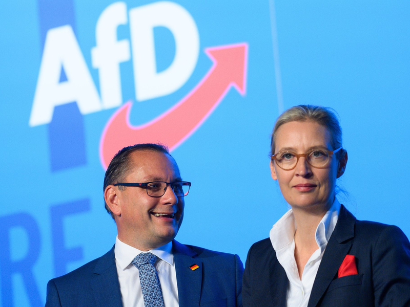 Die AfD-Bundesvorsitzenden in Magdeburg: Tino Chrupalla und Alice Weidel. - Foto: Klaus-Dietmar Gabbert/dpa