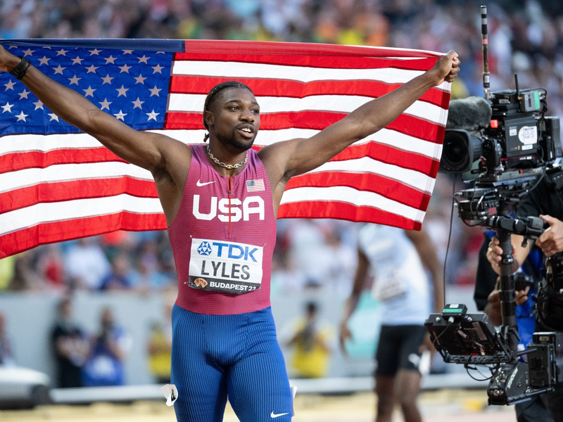 Noah Lyles ist in Budapest zum WM-Titel über die 100 Meter gesprintet. - Foto: Sven Hoppe/dpa