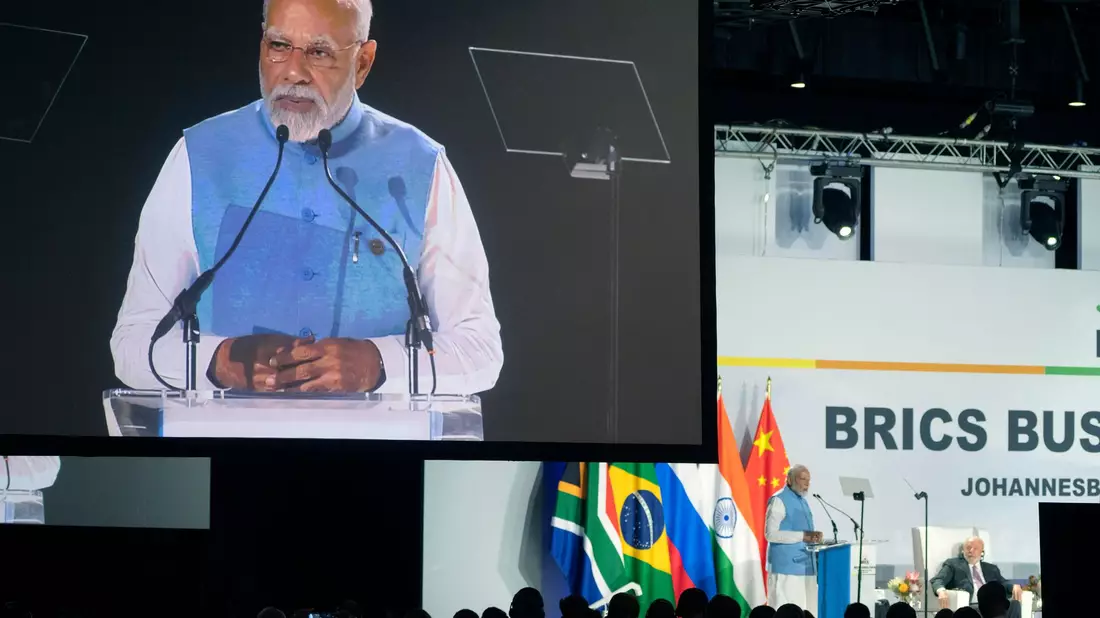 Indiens Premierminister Narendra Modi während des Gipfels der Staats- und Regierungschefs der Brics-Gruppe wichtiger Schwellenländer. - Bild: Jerome Delay/AP/dpa