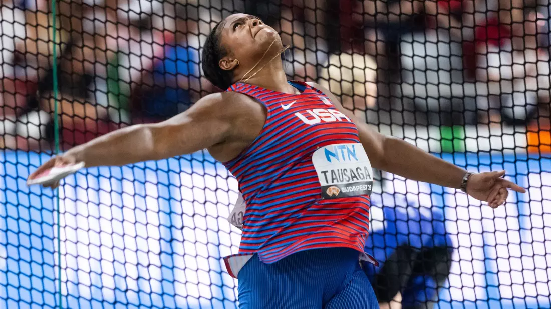 Laulauga Tausaga (USA) gewann im Dikuswerfen überraschend die Goldmedaille. - Bild: Sven Hoppe/dpa