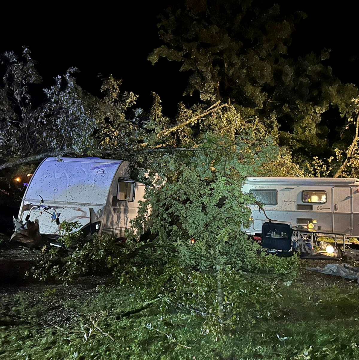 Bei einem schweren Unwetter sind auf einem Campingplatz in Lindau am Bodensee mehrere Bäume umgestürzt. - Foto: Tobias Beck/dpa