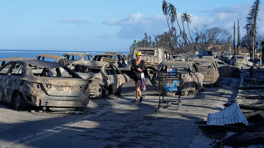 Ausgebrannte Autos in Lahaina. - Bild: Rick Bowmer/AP/dpa
