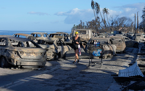 Ausgebrannte Autos in Lahaina. - Foto: Rick Bowmer/AP/dpa