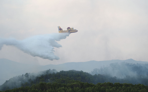 Ein Flugzeug der Luftwaffe versucht, ein Feuer in Spanien zu löschen. Verheerende Waldbrände zeigen laut NEF-Experte Sebastian Mang die Schwere der Klimakrise. - Foto: Eduardo Sanz/EUROPA PRESS/dpa