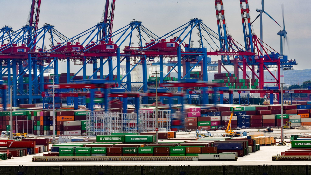 Der Wert der Exporte aus dem Hamburger Hafen betrug im Jahr 2022 51 Milliarden Euro. Im Jahr vor der Corona-Pandemie 2019 betrug der Wert der Ausfuhren den Angaben zufolge noch 53 Milliarden Euro. - Foto: Ulrich Perrey/dpa