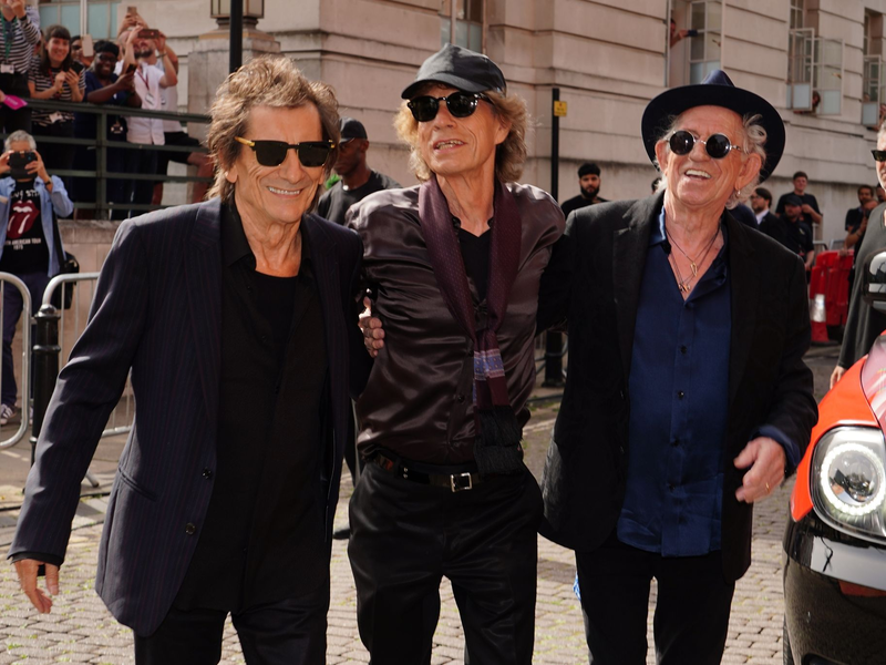 Ronnie Wood (l-r), Mick Jagger und Keith Richards rühren in London die Werbetrommel für ihr neues Studioalbum «Hackney Diamonds». - Foto: Ian West/PA Wire/dpa