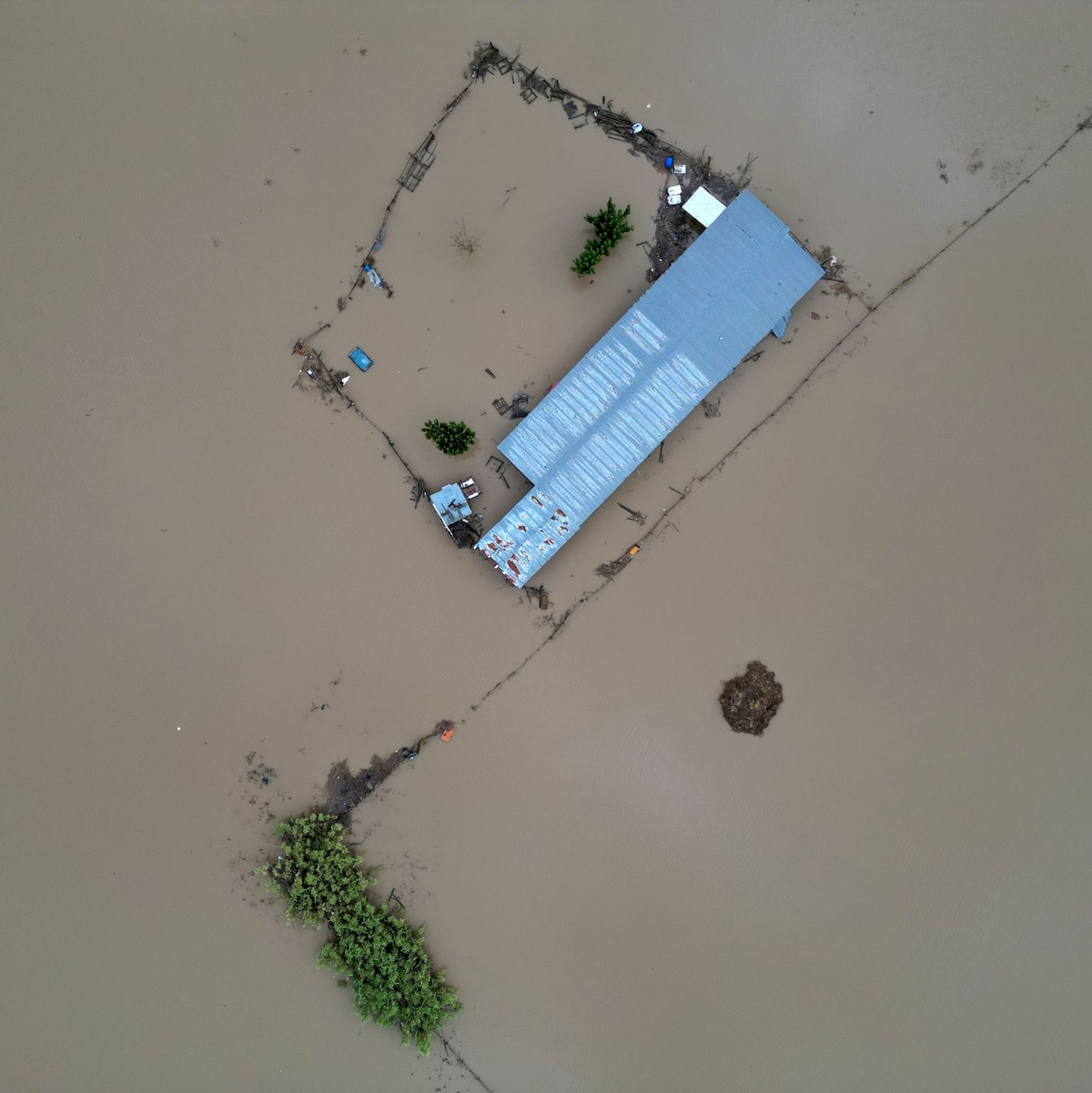 Hochwasser und Schlamm bedecken das Land nach dem Rekordregen in der Region Thessalien. - Foto: Vaggelis Kousioras/AP/dpa
