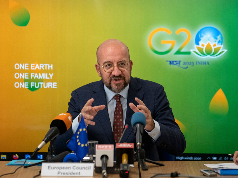 Charles Michel freut sich darauf, die AU als permanentes Mitglied der G20  willkommen zu heißen. - Foto: Altaf Qadri/AP/dpa