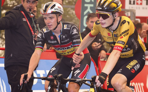 Der Däne Jonas Vingegaard (r) und der Belgier Remco Evenepoel. - Foto: Pep Dalmau/Belga/dpa/Archivbild