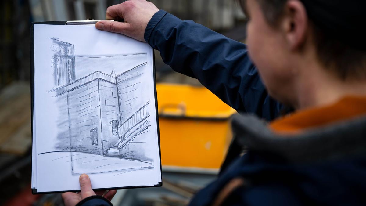 Eine Skizze von Evin Oettingshausen zeigt, wie das «Arisierungs»-Mahnmal zukünftig aussehen wird. - Foto: Sina Schuldt/dpa