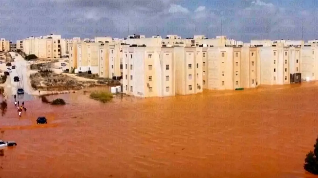 Überflutete Straßen in Marj. - Bild: ---/Libya Almasar TV/AP/dpa