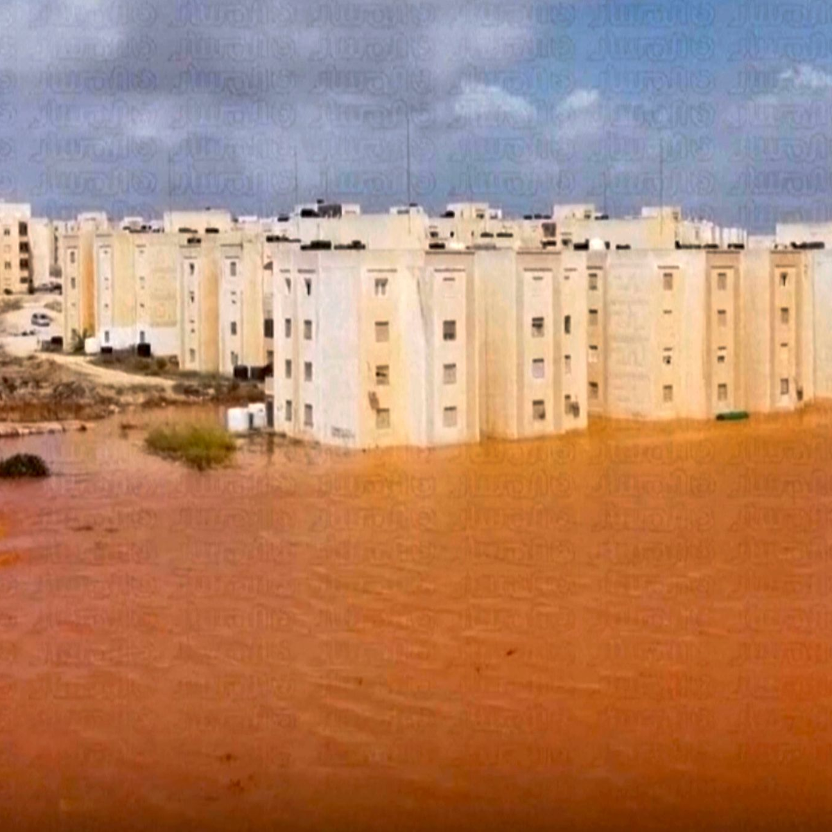 Überflutete Straßen im libyschen Marj. - Foto: ---/Libya Almasar TV/AP/dpa