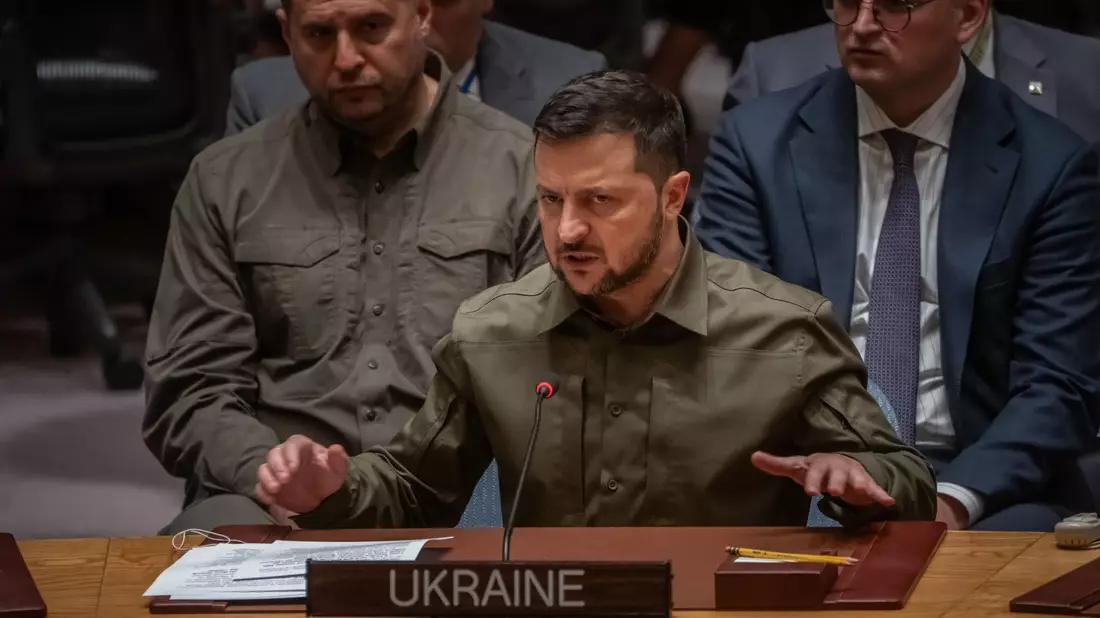 Wolodymyr Selenskyj spricht im UN-Sicherheitsrat. - Bild: Michael Kappeler/dpa