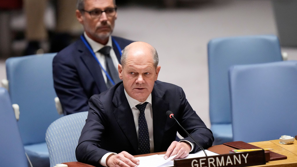 Bundeskanzler Olaf Scholz spricht im UN-Sicherheitsrat. - Foto: Mary Altaffer/AP/dpa