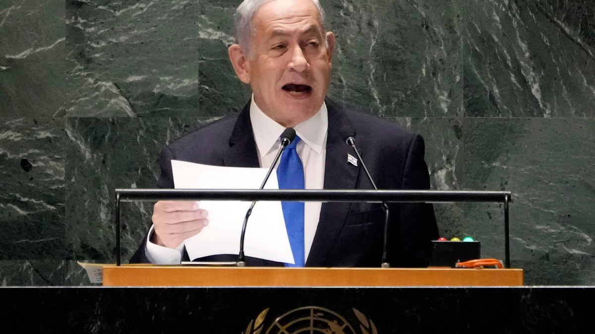 Israels Premierminister Benjamin Netanjahu spricht vor der Vollversammlung der Vereinten Nationen in New York. - Foto: Richard Drew/AP/dpa